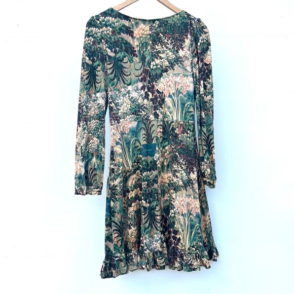 Peruvian Connection Pastorale Long Sleeve Foliage Green Dress Mini Small Pockets - Picture 4 of 9